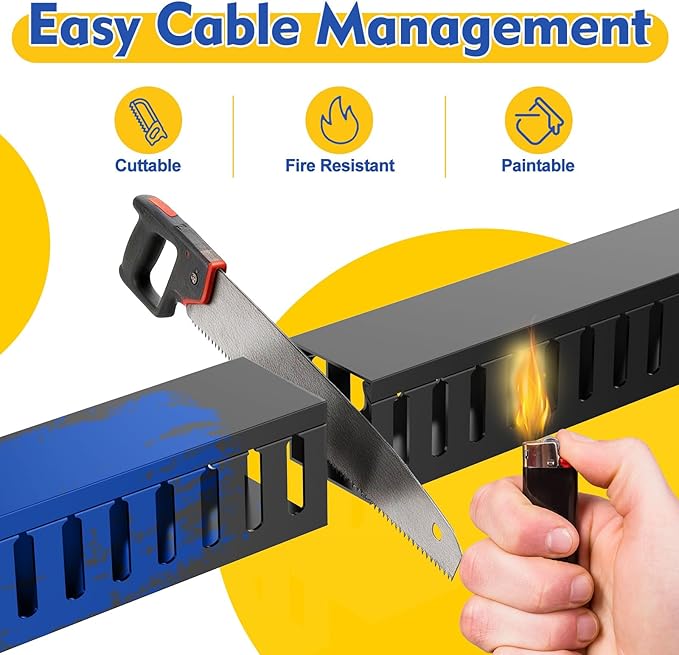 Open Slot Wiring Raceway Cable Duct, 123in Cable Management Channel Cord Track,Desk Wire Channel, Under Desk Cable Management to Hide Cables, Wires for Computers (Black, 1.97" Hx1.97"W, 15.4''L(8 Pc))