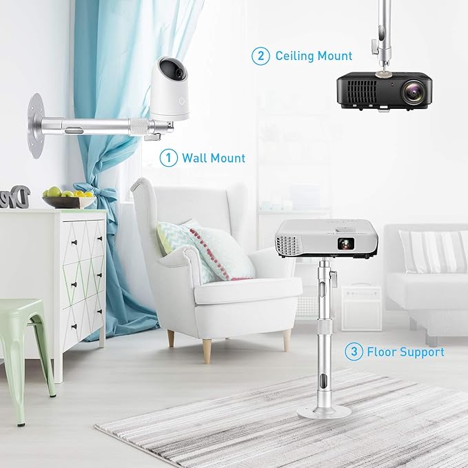 NIERBO Universal Projector Wall Ceiling Mount Hanger 360° Rotatable Head with Extendable Length 11.8 Inch to 19.7 Inch Mounting Bracket
