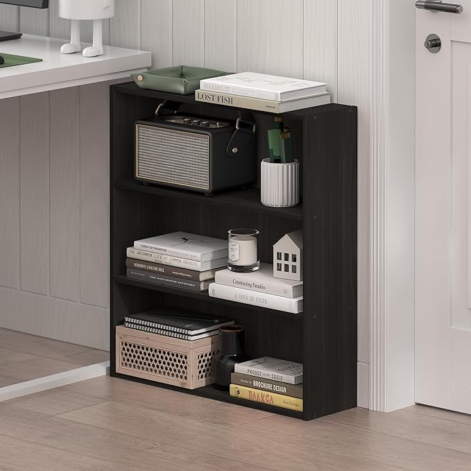 Furinno Basic Book Shelf, 3-Tier Bookshelf, Cube Storage Organizer Bookcase with Open Shelf, 7 x 24 x 26, for Living Room, Bedroom, Home Office, Espresso
