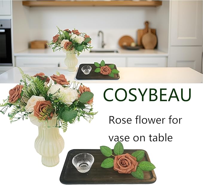 Artificial Rose Flowers 25pcs, Orange Foam Fake Rose Faux Flower for Wedding Bouquets Bridal Shower Centerpieces Floral Arrangements Home Decorations Party Backdrops Table