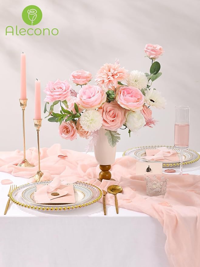 Alecono Artificial Flowers, Pink Fake Flowers Combo Box with Stems for DIY Wedding Bridal Bouquets, Cake Party Table Centerpieces Home Decor