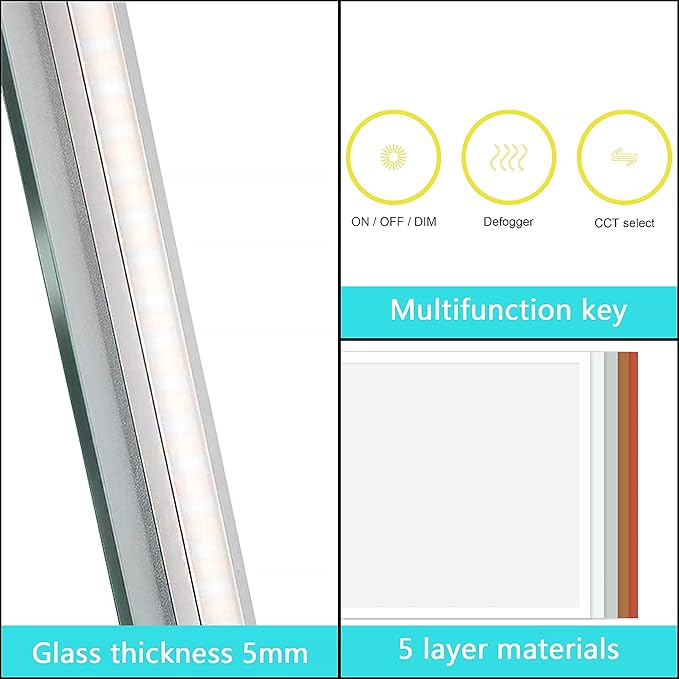 Wall-Mounted LED Square Bathroom Mirror, Makeup Mirror (40 inches x 24 inches,) 3 Color Dimming Bathroom Vanity Mirror with Lights Smart Mirror with Touch