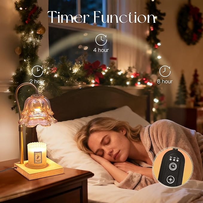 Christmas Gifts for Women: Gold Flower Candle Warmer Lamp with Timer Height Adjustalbe Wax Warmer Dimmable Christmas Home Decor
