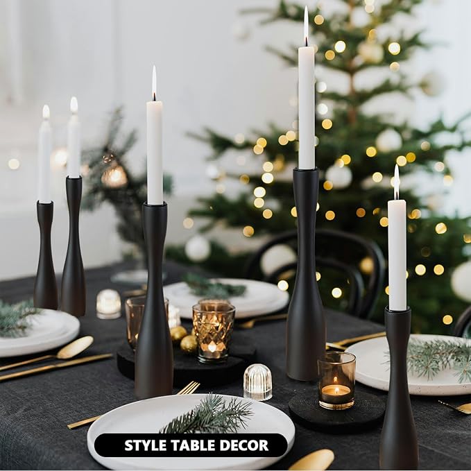 Candle Holder Black Candlestick Holders,Taper Candle Holders for Candlesticks Set of 3,(12"/10"/7.5" H) Tall Wooden Modern Candle Sticks Candle Holder for Decor
