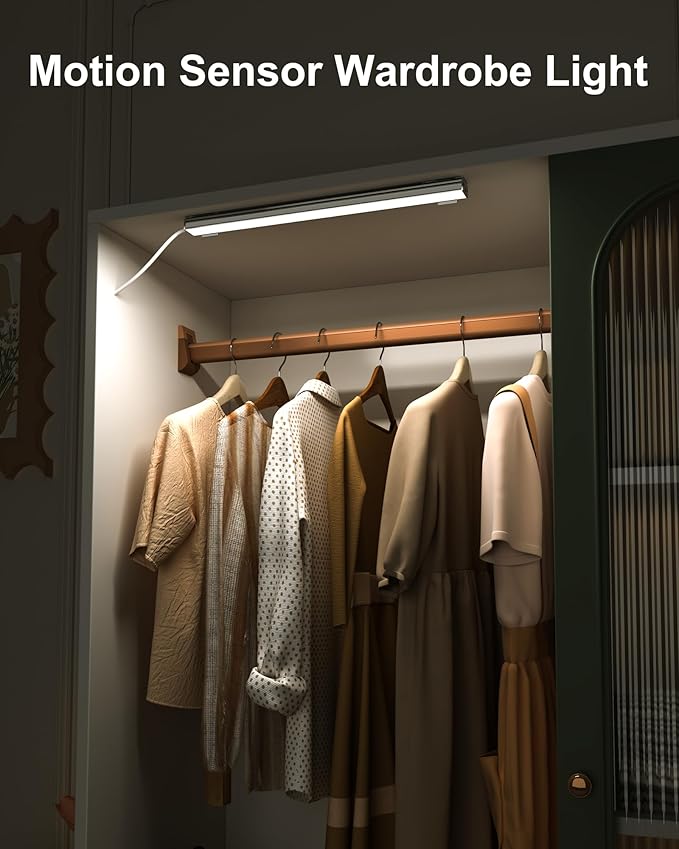 ASOKO Motion Sensor Dimmable Led Under Cabinet Lighting,12 inches Plug in Led Counter Light Bars, Daylight White 4500K Led Light Bar for Kitchen/Closet/Wardrobe/Shelf/Desk/Display Case