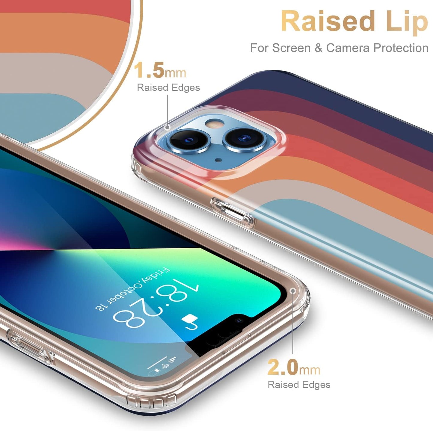Esdot iPhone 13 Case with Built-in Screen Protector, Military Grade Rugged Cover for Women Girls, 6.1" Nice Rainbow