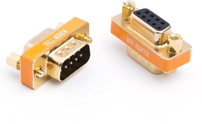 DB9 Null Modem Adapter Male to Female Slimline Data Transfer Serial Port Adapter Gold Plated 2 Pack