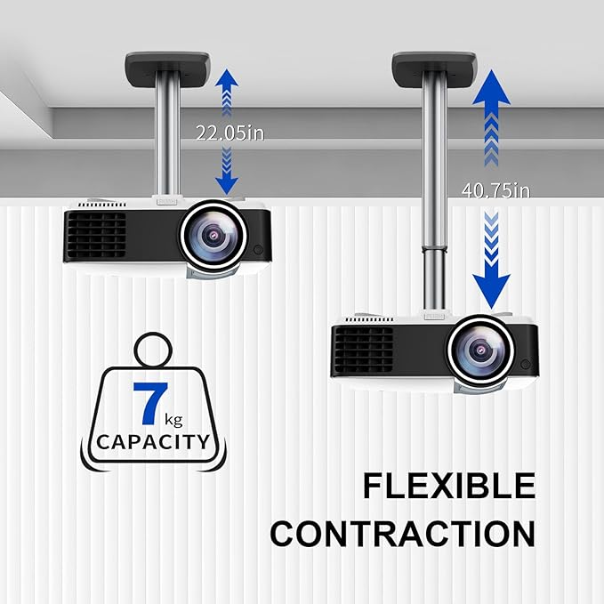 Jomard Projector Ceiling Mount, Heavy Duty Aluminum, Adjustable Height 22"-40.78", 360° Swivel 15° Tilt, Holds 15 Lbs, Gray