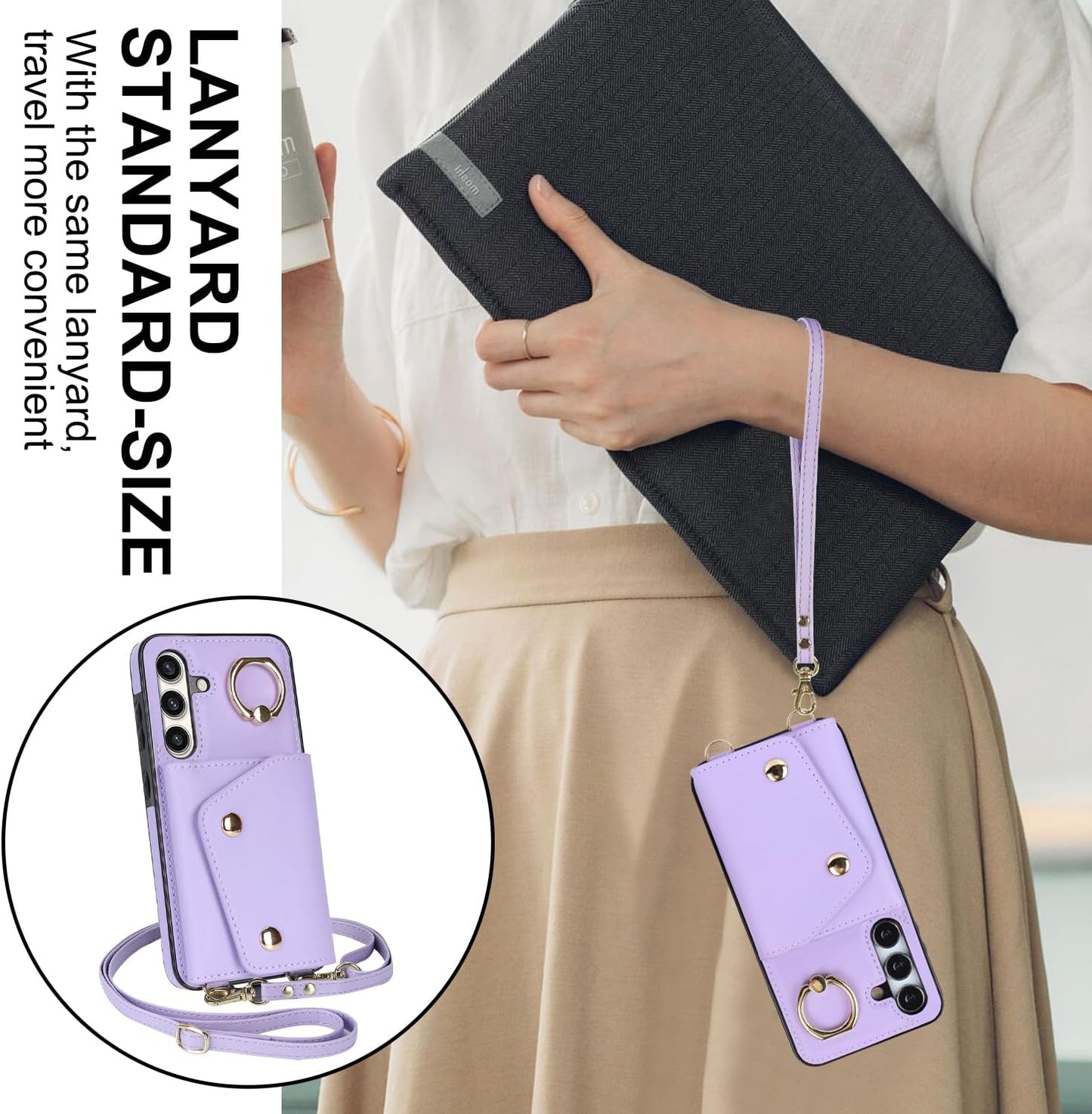 Samsung Galaxy S24 Phone Case for Women, Crossbody Wallet Case with Credit Card Holder Lanyard Shockproof Purse