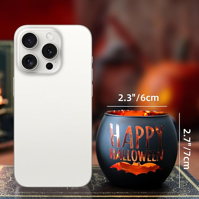 WDHODEC Halloween Candle Holders 6 Pieces Black Glass Votive Candle Holder for Halloween Wedding, Party, Table Centerpiece Décor Halloween Decorations Indoor and Outdoor