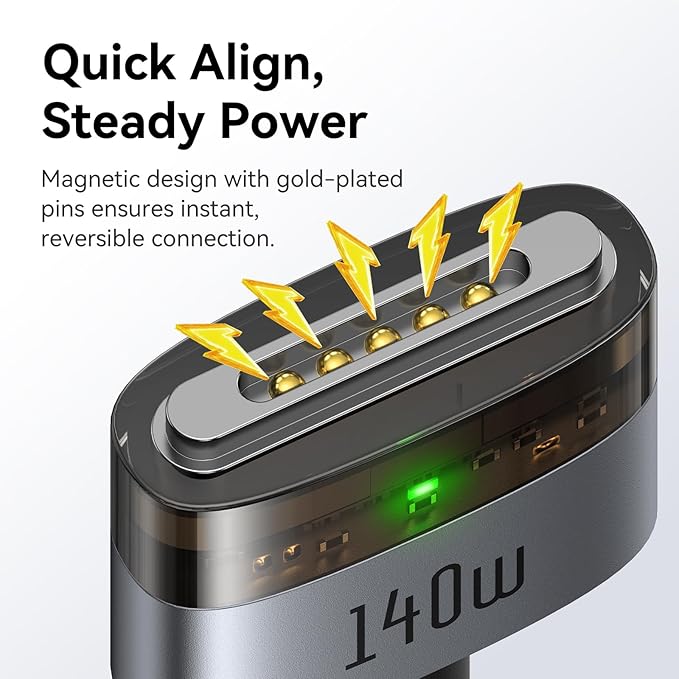 mcdodo 140W USB-C to Magsafe 3 Adapter with LED Light, Portable and Lightweight Magnetic3 Adapter Fit for MacBook Pro M5 M4 M3 M2 M1 (2021-2025) 14"/16", MacBook Air M4 M3 M2 (2022-2025) 13"/15"