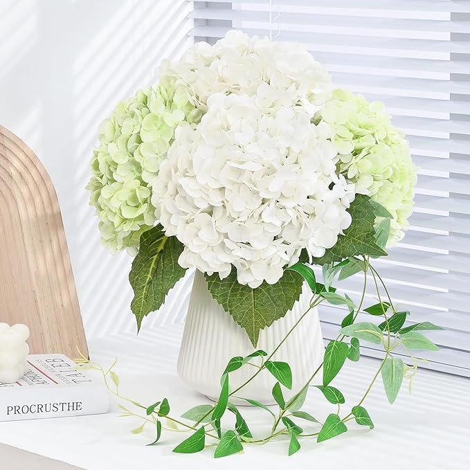 MARTINE MALL 2Pcs 21in Hydrangea Artificial Flowers, Latex Real Touch Hydrangeas Lifelike Large Hydrangea Flowers for Home Decor Party Arrangements Wedding Bouquets Centerpieces (White)