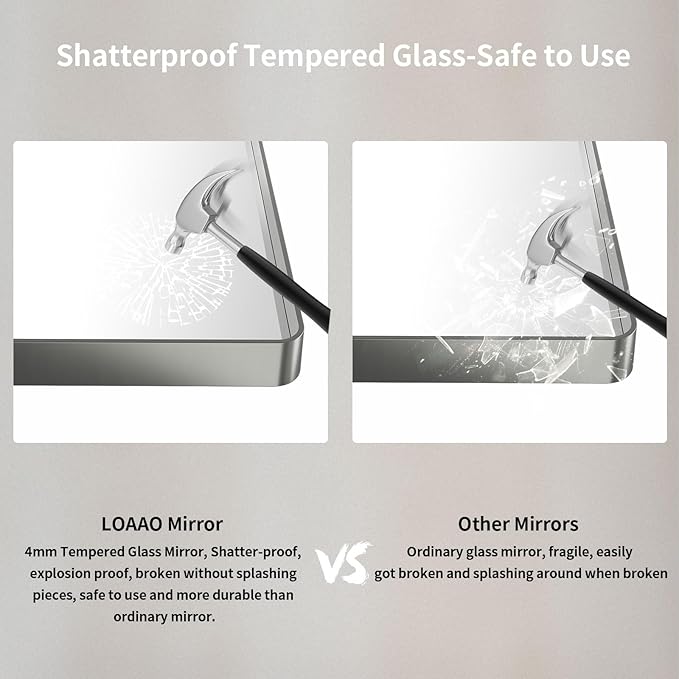 LOAAO 40X36 Inch Brushed Nickel Bathroom Mirror, Rounded Rectangle Silver Metal Frame Mirror, Brushed Nickel, Anti-Rust, Shatter Proof, Hangs Horizontally or Vertically