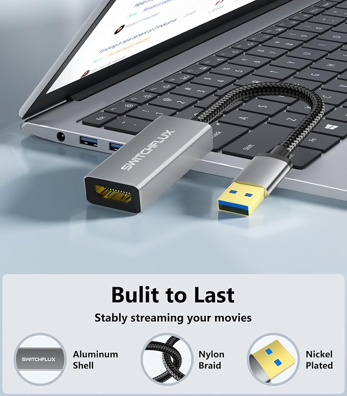 USB to HDMI Adapter,[Gold-Plated & Metal Shell] USB A Male to HDMI Female Convert for Monitors,USB 3.0 to HDMI Support Windows,mac OS - Driver Installation Required