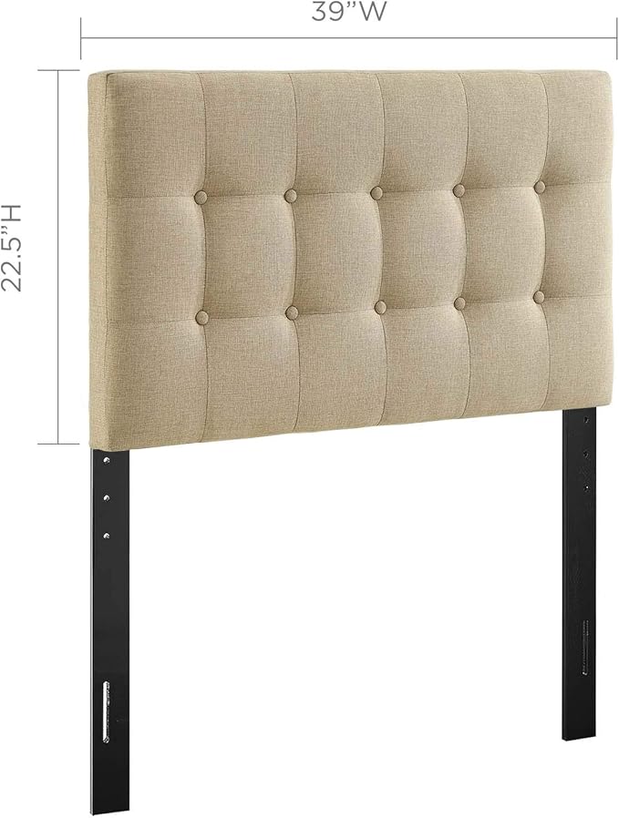 Modway Emily Tufted Button Linen Fabric Upholstered Twin Headboard in Beige