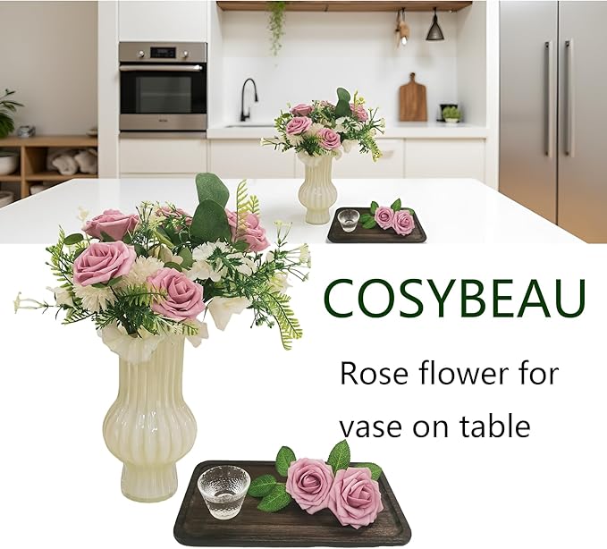 Artificial Flowers 25pcs Fake Roses, Brick Red Foam Rose Faux Flower for DIY Wedding Bouquets Bridal Shower Centerpieces Floral Arrangements Home Decorations Party Backdrops Table