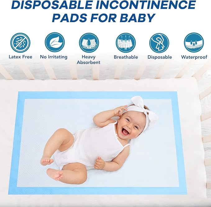 Disposable Changing Pad Pack of 50 Baby Incontinence Pad Diaper Changing Pads UnderPads Ultra Soft Super Absorbent Waterproof Mat 13 x18 in