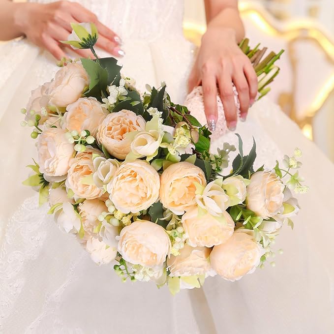 Luyue 8 Packs Peonies Artificial Flowers Vintage Faux Peony Bouquet Fake Flower for Vase Silk Floral Arrangements for Table Centerpiece Wedding Decoration Indoor Home Decor
