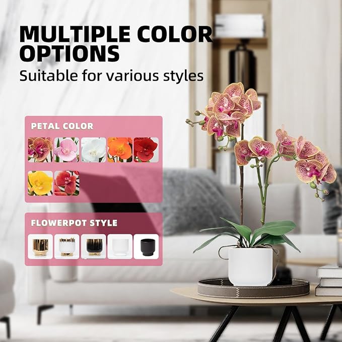 CXGS Orchids Artificial Flowers Real Touch Fake Flowers in Ceramic Pot 20" Purple Dapple Faux Orchid Plant Lifelike Silk Phalaenopsis for Centerpiece Hotel Home Indoor Decor