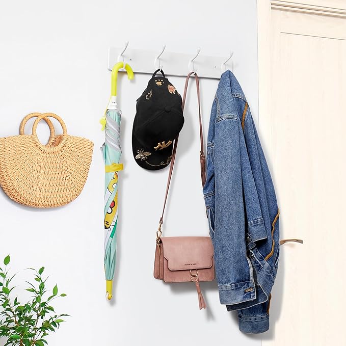 2 Pack Coat Rack Wall Mount - White Coat Hooks Wall Mounted for Sunglasses Jackets Hats Purse Dog Leashes Towels - Coat Hanger for Entryway Closet Mudroom Laundry Room Bathroom