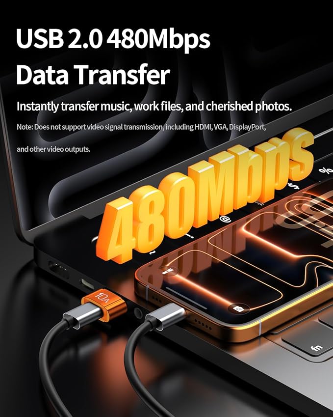 USB to USB C Adapter 10 Pack,10A 200W Fast Charging USB2.0 480Mbps Data Transfer,USB C Female to A Male Charger Converter for Ma-cBook Pad Phone 17/16/15 G-alaxy Smartphone Laptop Tablet Orange