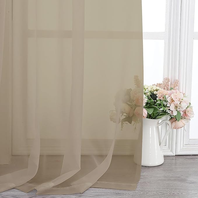 Chyhomenyc Taupe Sheer Curtains 72 Inch Length 2 Panels, Light Filtering Soft Airy Rod Pocket Voile Window Curtain Drapes for French Door Bedroom Living Room, Each 42Wx72L Inches