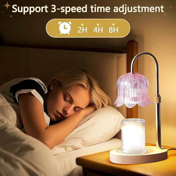 Candle Warmer Lamp Electric Timer - Modern Home Decor Table Lights for Candles Warming Height Adjustable Dimmable Warmers Pink