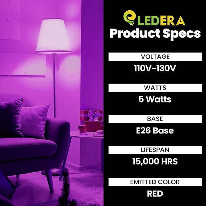 LED Purple Light Bulb, 40W Equivalent LED A15 Bulb, E26 Medium Base Bulb for Halloween, Christmas, Party, Bar, Holiday Lighting, Non-Dimmable, 2 Packs