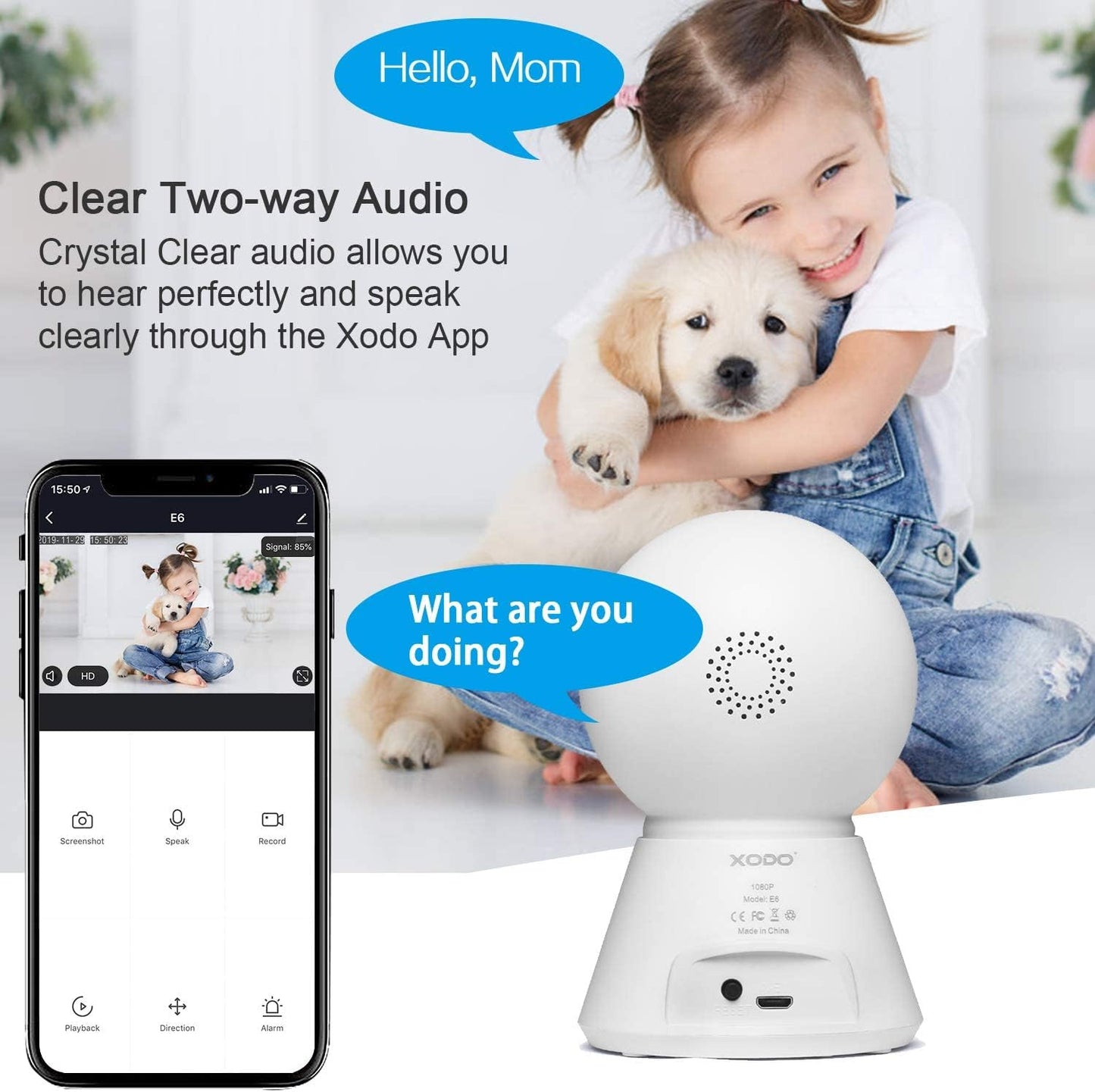 XODO Wireless Security Camera, E6 IP 1080P HD Indoor WiFi Camera for Home Security, Baby Monitor, Night Vision
