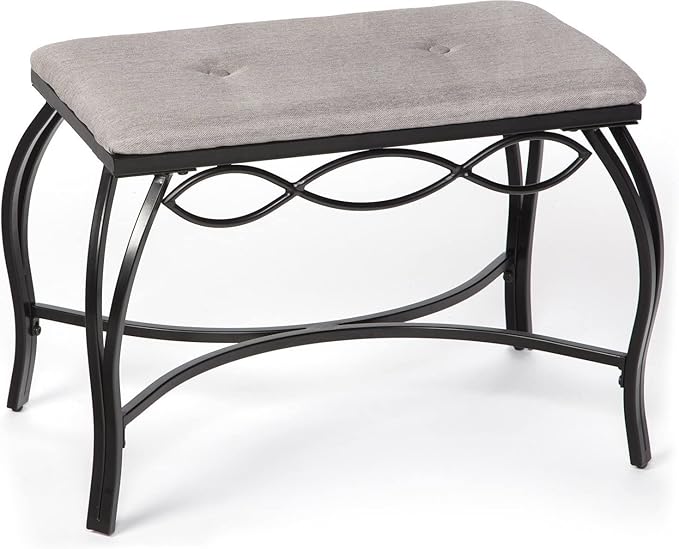 Mango Steam Heather Gray Shoe Bench - Vanity Seat for Makeup Room, Dressing Stool, Entryway Bench - Powder Coated, Upholstered, Space Saving