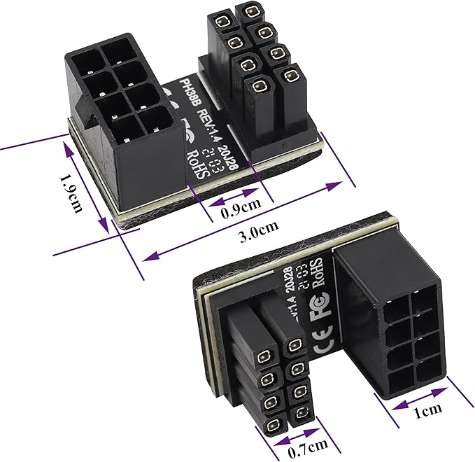 2Pack 180 Degree ATX 8 Pin Graphics Card Power Supply Adapter U Type 180 Degree Angled 8Pin Female to 8pin Male Power Connector for Desktops Graphics Card(Up/8 Pin)