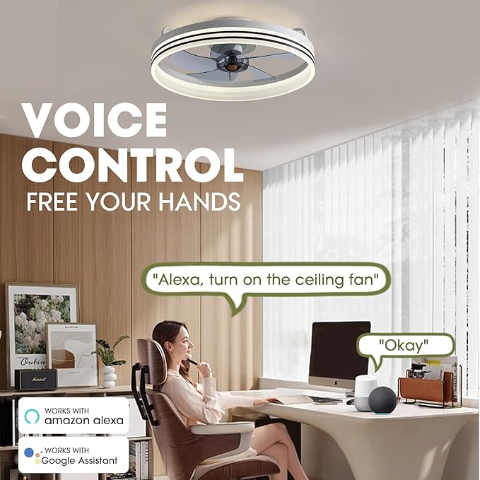 Smart Ceiling Fan with Lights, Alexa/Google Assistant/APP Control, 20" Low Profile Fan with 6 Speeds, Bedroom, Living Room, Patio
