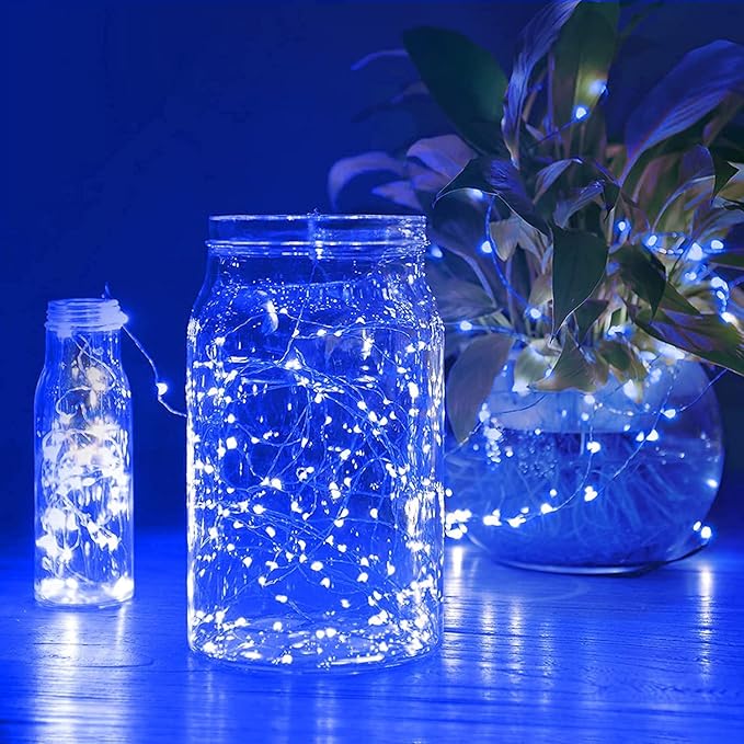 Sanniu Led Fairy Lights Battery Operated, 4 Packs Mini Battery Powered Copper Wire Starry String Lights for Christmas, Parties, Wedding, Bedroom, Patio, Indoor, Home Decoration (5m/16ft Blue)