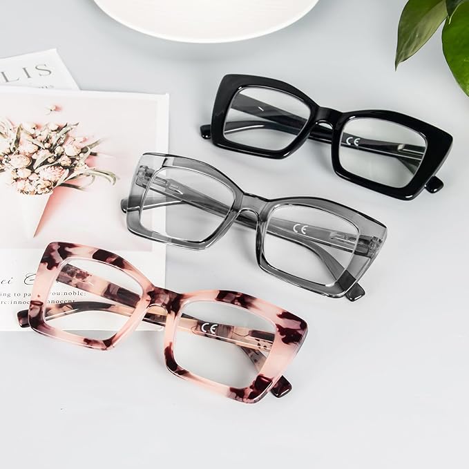 REAVEE Oversized Square Reading Glasses Oprah Style for Women, Blue Light Blocking Large Frame Computer Readers Spring Hinge