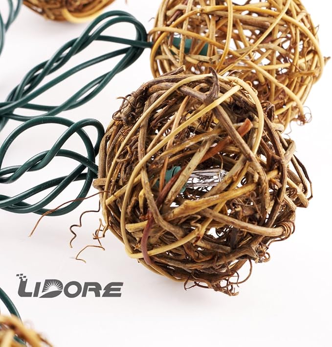 LIDORE Rattan Christmas String Lights, Mini Globe Wicker Lights for Patio, Wedding, Garden and Party, Brown Rattan and Green Cord, 7.92Ft Indoor/Outdoor