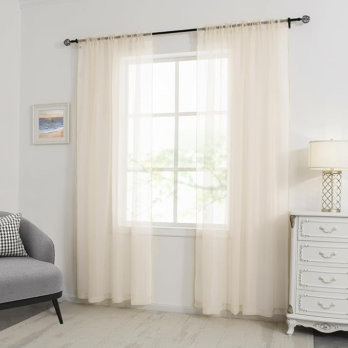 HUTO Beige Peach Ivory Cream Sheer Window Curtains 72 Inch Length Voile Curtains for Bedroom Living Room Nursery with Rod Pocket 2 Panels Each is 52 inches Wide