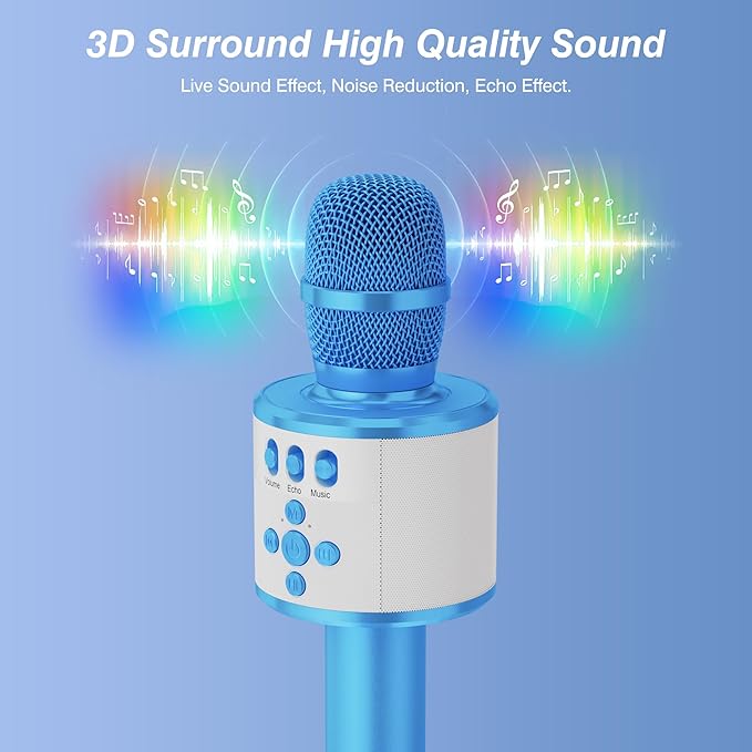 BONAOK Karaoke Microphone for Kids & Adults - Bluetooth Microphones Singing Mic with Disco Lights, Echo Effect, Built-in Speaker Portable Karaoke Player for Party Travel Gifts Q78(Blue)
