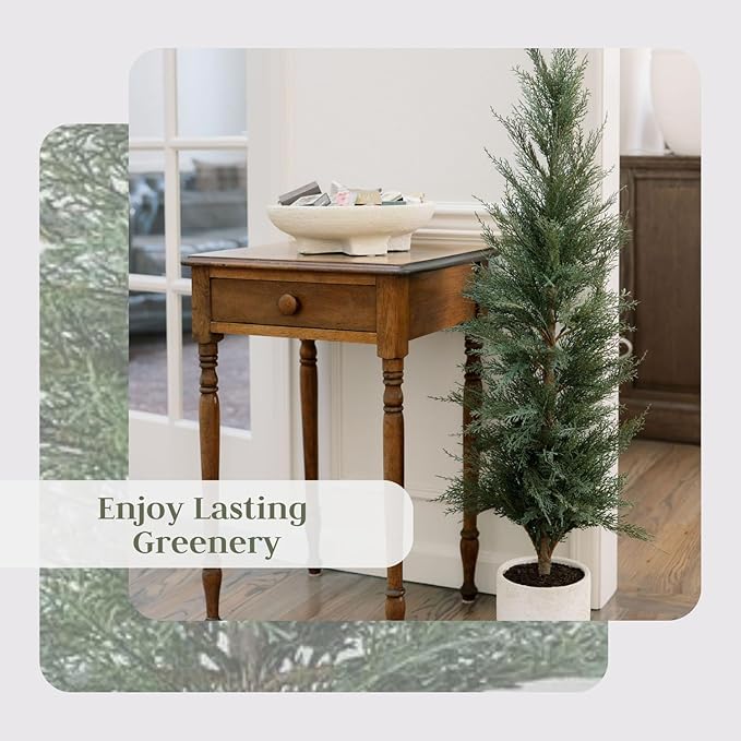 CG Hunter Holiday Collection, 4 ft Faux Cedar Tree, Premium Artificial Indoor Cedar Tree Stands 48 inTall, Pot–Perfect Christmas Decoration