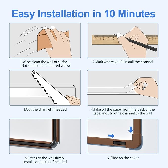 Yecaye Cord Hider, 113in Brown Cord Covers for Wires on Wall, One-Cord Cord Organizer, Easy Install Cable Management Kit, Cord Cover Home Office, W0.59in H0.4in, Brown