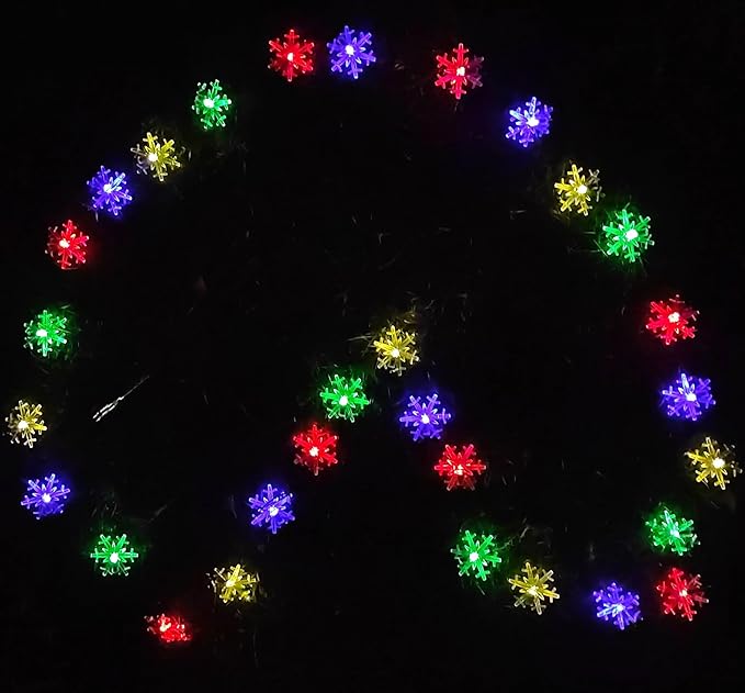 Solar Christmas String Lights Outdoor Waterproof 36ft 60 LED 8 Modes Solar Fairy Snowflake Powered String Lights for Garden Patio Yard Home Christmas Tree Parties(Snowflake-Multicolor-60LED)