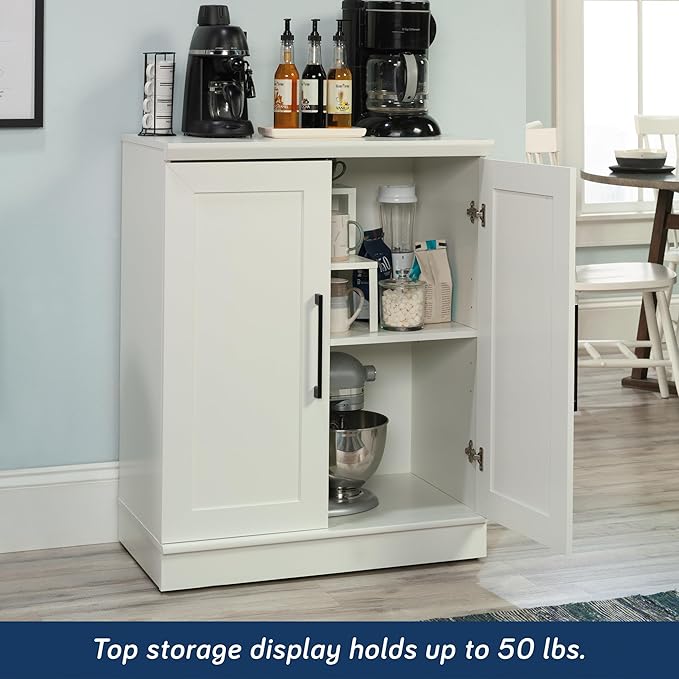 Sauder HomePlus Small Kitchen Pantry Storage Cabinet with Adjustable Shelves, Laundry Bathroom Storage Cabinet, Soft White Finish