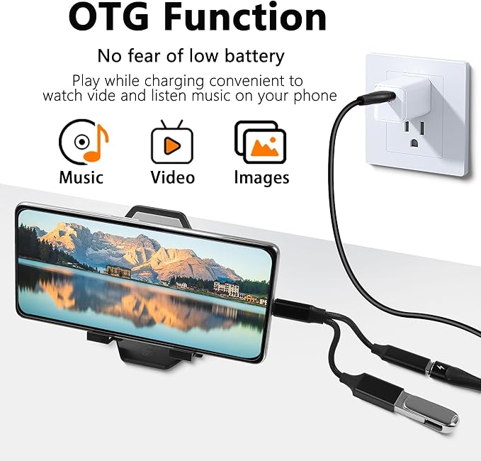 GELRHONR USB C OTG Charging Adapter, 2 in 1 Type-C Splitter With 10W Charging and USB A Female Port, Short Extension Cable for Most Type-C Phones, Fan, Printer (Black)