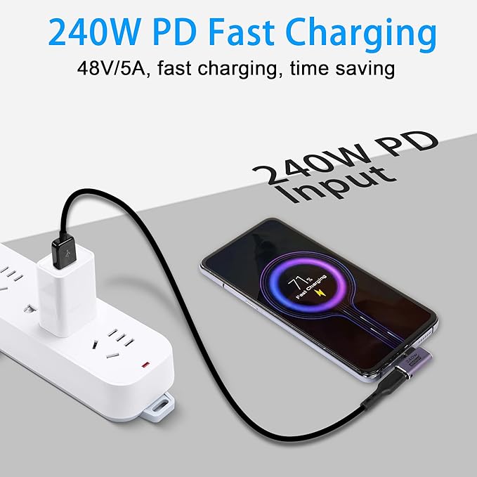 QIANRENON USB4.0 C 90 Degree Angle Adapter 240W 40Gbps Type C 4.0 Male to Female Right Angle Connector,LED Indicator,8K Audio/Video Transfer,for Smartphone Tablet Steam Deck, 2 Pcs (Side Bend)