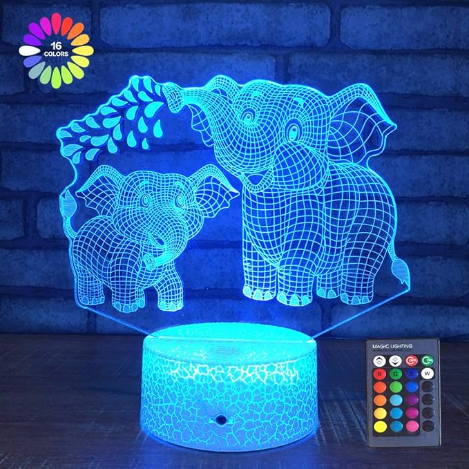 Elephant 3D Night Light for Kids 3D Lamp with 16 Colors Changing Remote Control Elephant Toys 10 9 3 5 2 8 1 7 6 4 Year Old Girls Women Baby Boys Gifts