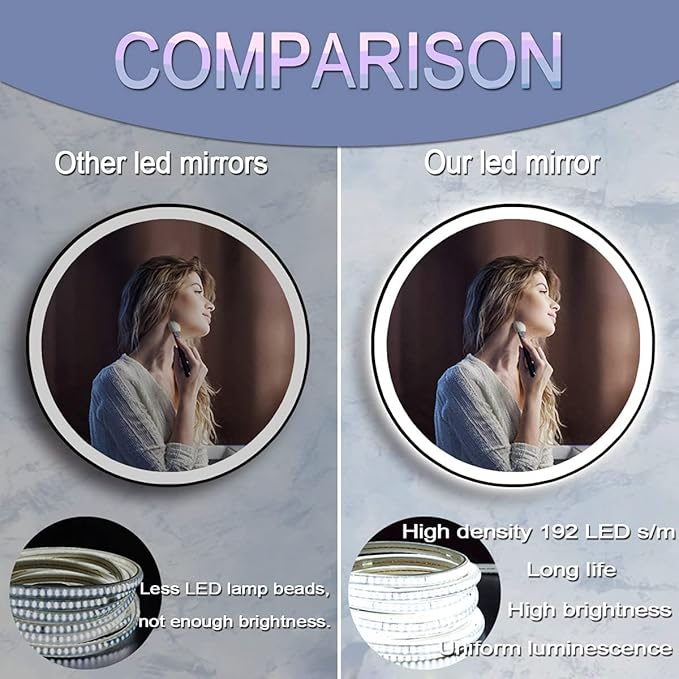 30 Inch Black Framed Round LED Mirror for Bathroom Wall Mounted 30" Black Round Lighted Vanity Mirror with Lights Black Frame Antifog Smart Momery Dimmable 3 Color Frontlights