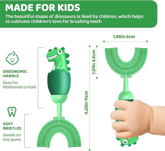 U-Shaped Toothbrush for Kids Ages 2-7， Soft Food-Grade Silicone for Sensitive Gums， 360° Teeth Cleaning Design，Training & Travel-Friendly Toddlers' Toothbrush (Purple)