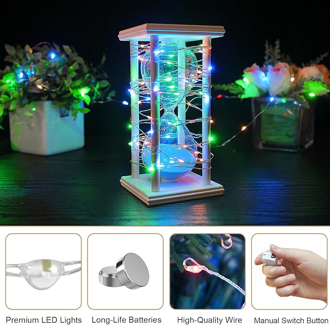 10 Pack Fairy Lights Battery Operated - 3 Speed Modes, 7Ft 20 LED String Twinkle Lights, Waterproof Copper Wire, Mini Firefly Light for Mason Jars Vases Christmas Decor, Multi-Colored