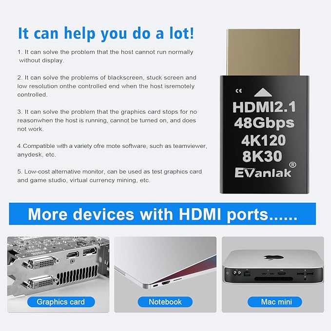 4K 120Hz HDMI 2.1 Dummy Plug edid Headless – High-Resolution Virtual Display Emulator for PC, VR Headsets Cryptocurrency Mining | Supports 8K @30Hz, Headless Ghost Display Adapter-3P
