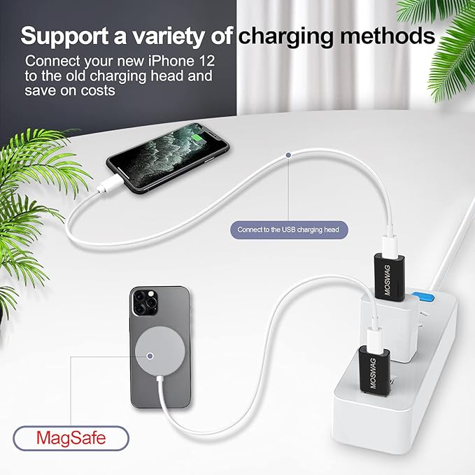 MOSWAG 2 Packs USB C to USB Adapter USB Male to Type C Female Adapter Type C Adapter Black Compatible with Apple MagSafe Charger,iMac,MacBook Pro,MacBook,Laptops,PC,Computers and More