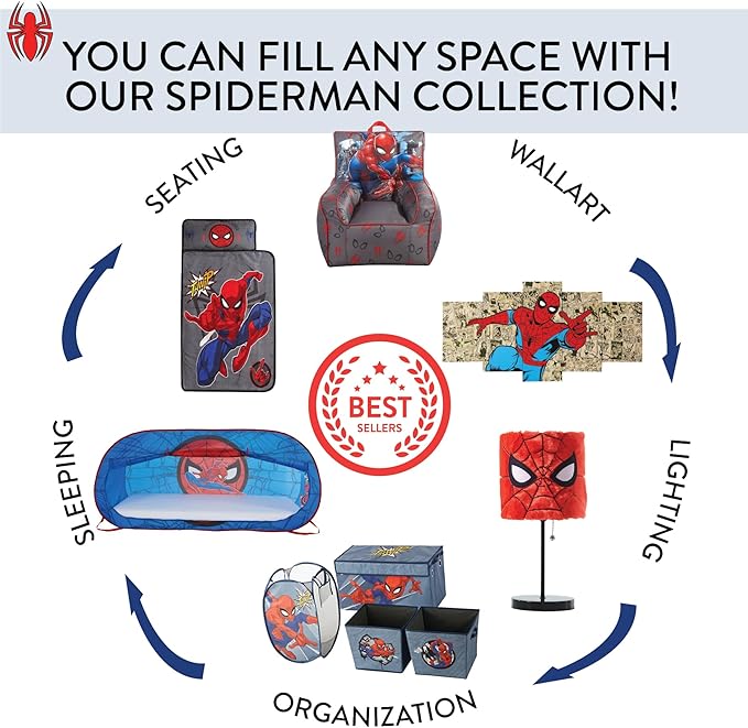 Idea Nuova Marvel Spiderman Toy Storage Trunk for Kids,Collapsible Organizer with Soft Lid, Durable Fabric, 28.5x14.5x16, Blue Chest for Bedroom & Playroom
